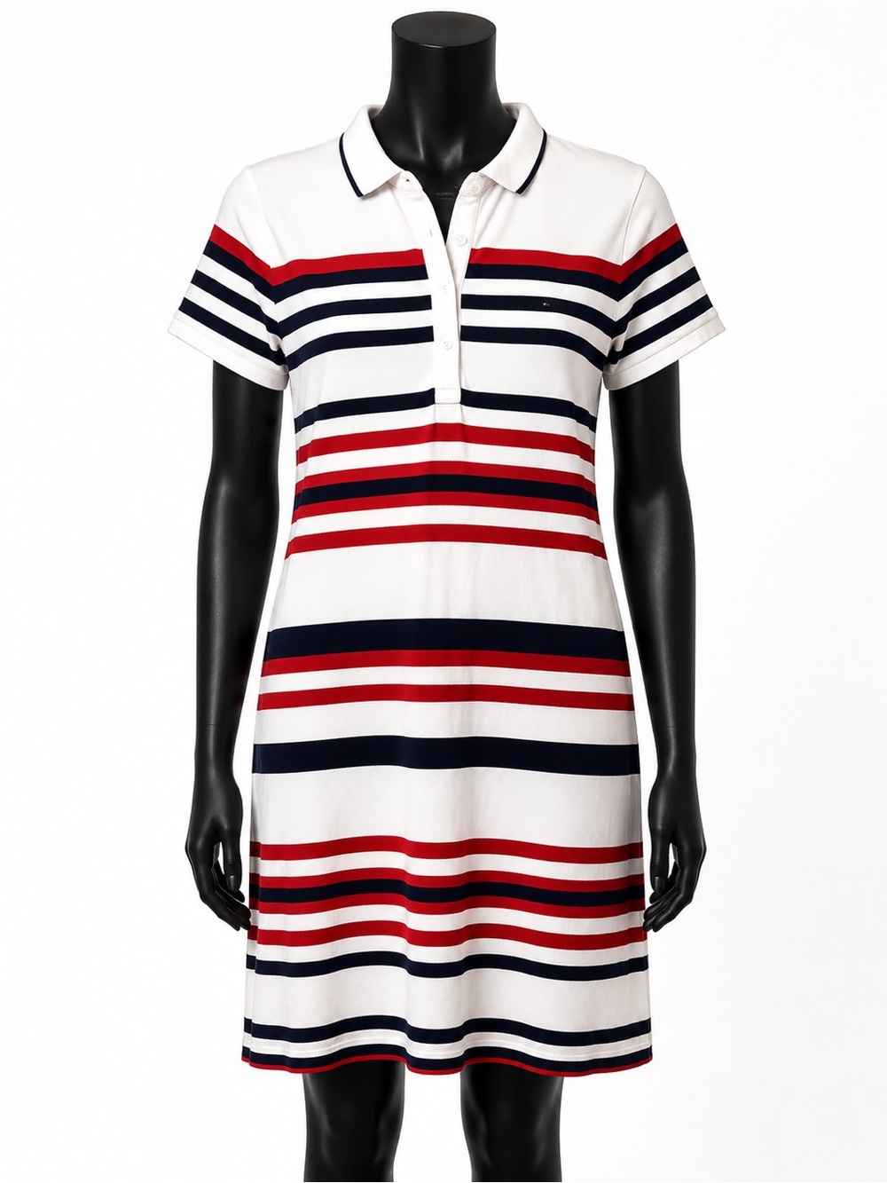 Tommy Hilfiger Striped Polo Dress White Navy Red Size XL Short Sleeve Cotton